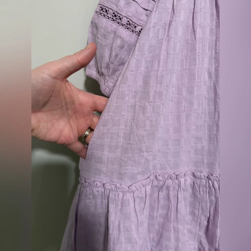 American Eagle Purple Tiered Peasant Mini Dress Size Medium Cottagecore Prairie - Picture 6 of 10